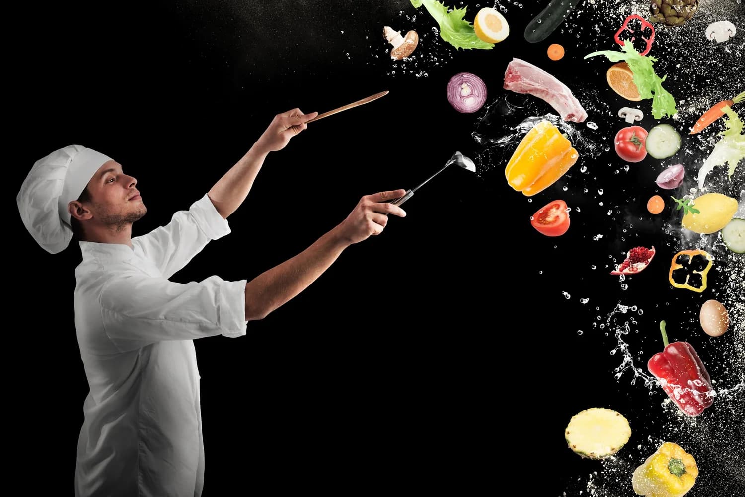 Chef managing kitchen ingredients